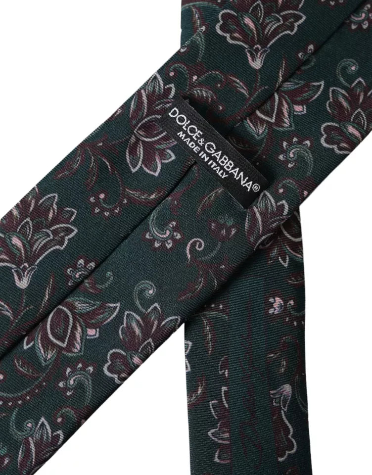 Dolce & Gabbana Green Floral Print Silk Adjustable Men Tie