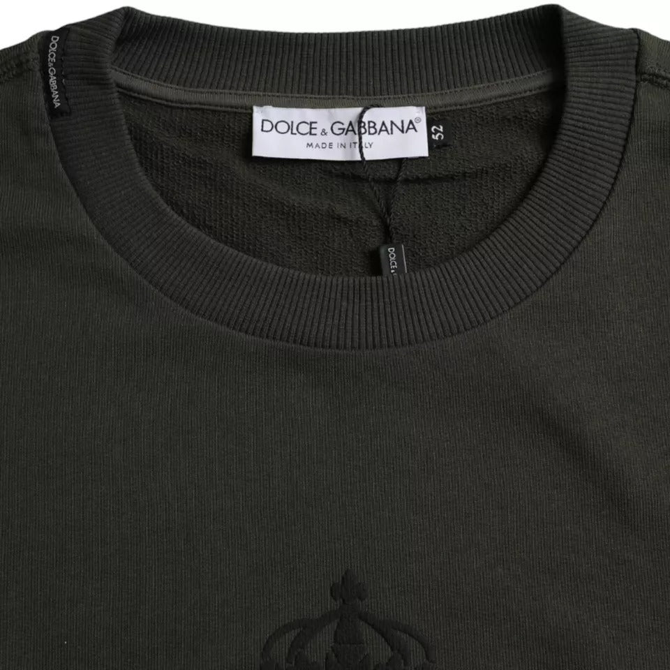 Dolce & Gabbana Green Logo Cotton Crew Neck Pullover Sweater