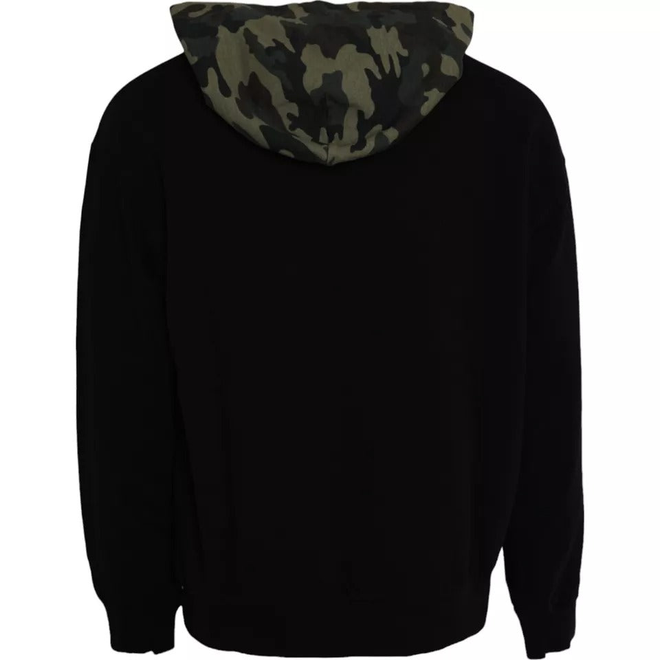 Dolce & Gabbana Black Camouflage Hooded Sweatshirt Sweater