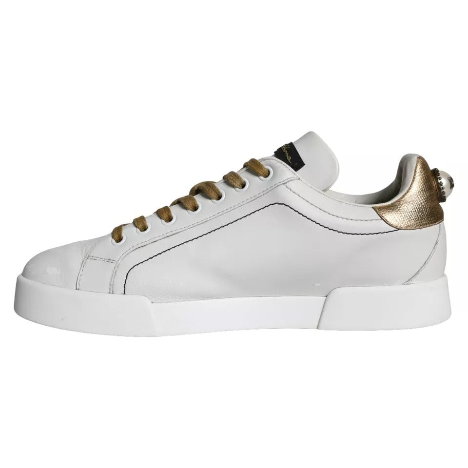 Dolce & Gabbana White Leather Portofino Low Top Sneakers Shoes