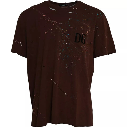 Dolce & Gabbana Brown Color Splash Cotton Crew Neck T-shirt