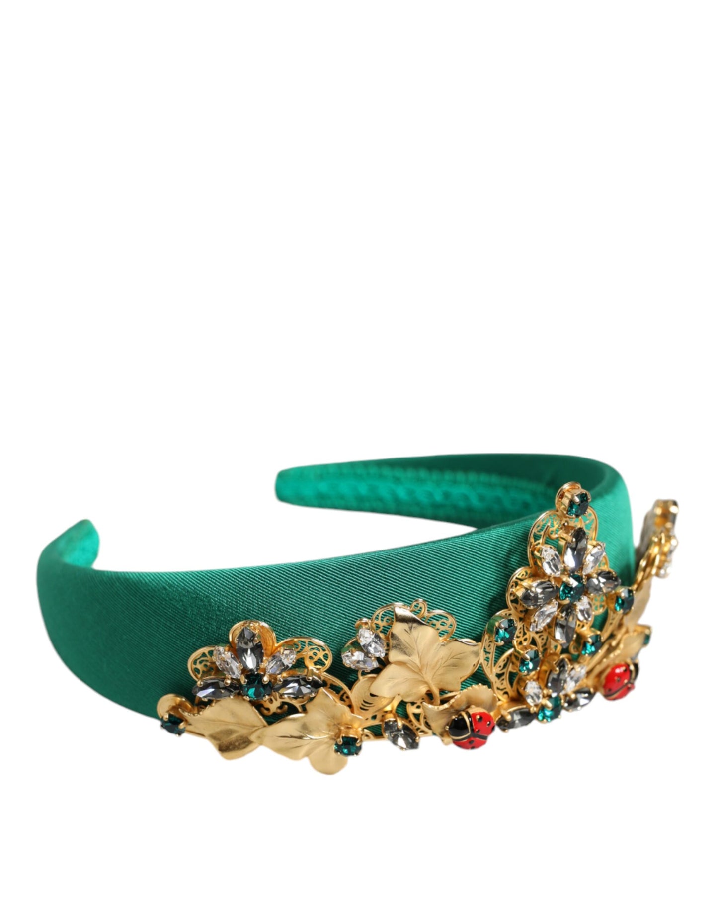 Dolce & Gabbana Green Silk Crystal Embellished Tiara Headband Crown Diadem