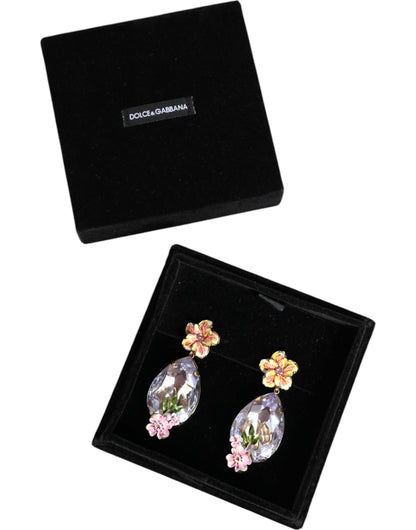 Dolce & Gabbana Gold Tone Brass Crystals Floral Clip On Earrings