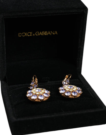 Dolce & Gabbana Gold Brass Crystal SICILY Clip Jewelry Dangling Earrings