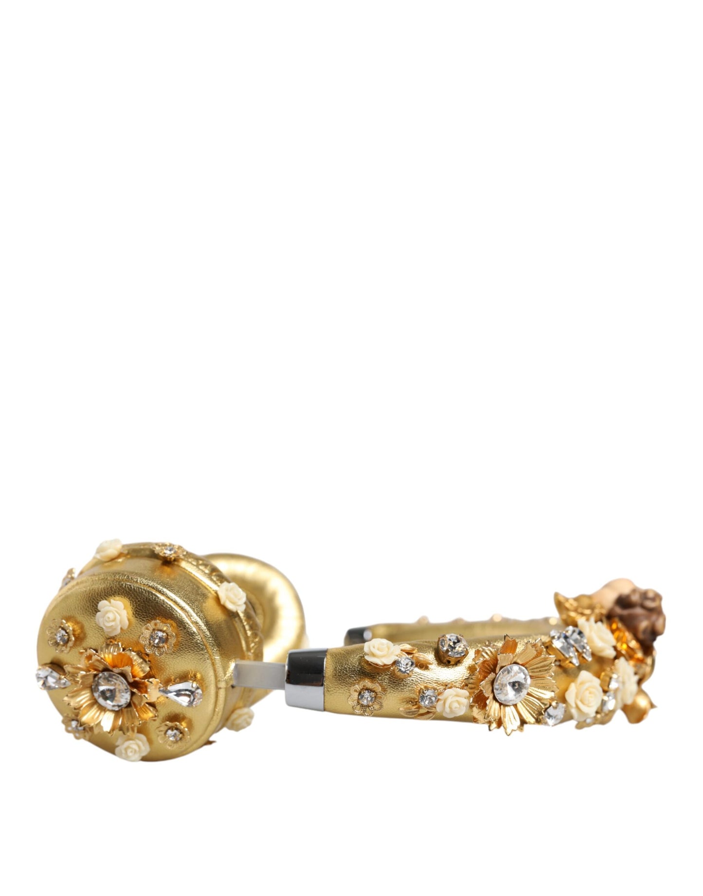 Dolce & Gabbana Gold Leather Floral Crystal Angel Headset Headphones