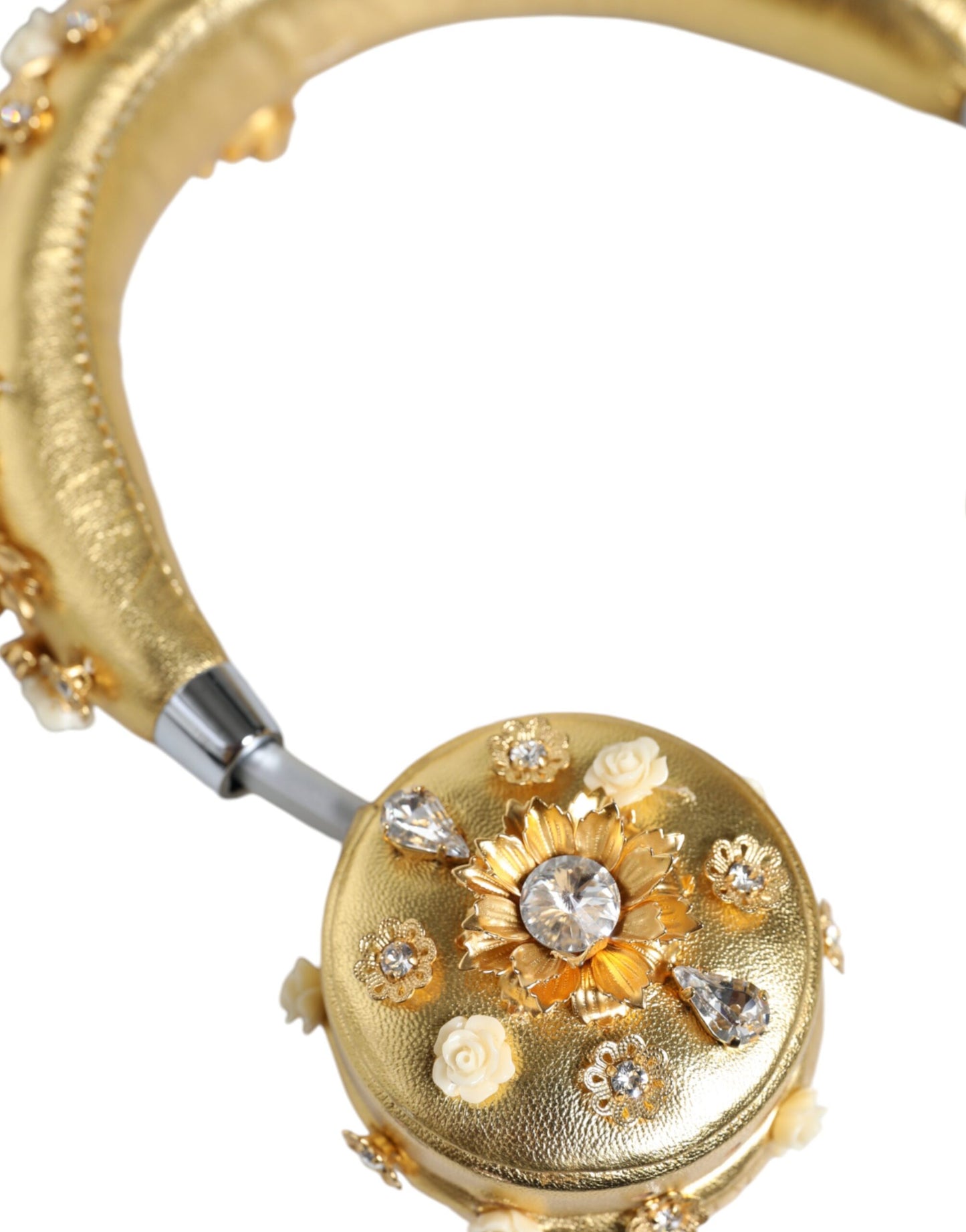 Dolce & Gabbana Gold Leather Floral Crystal Angel Headset Headphones