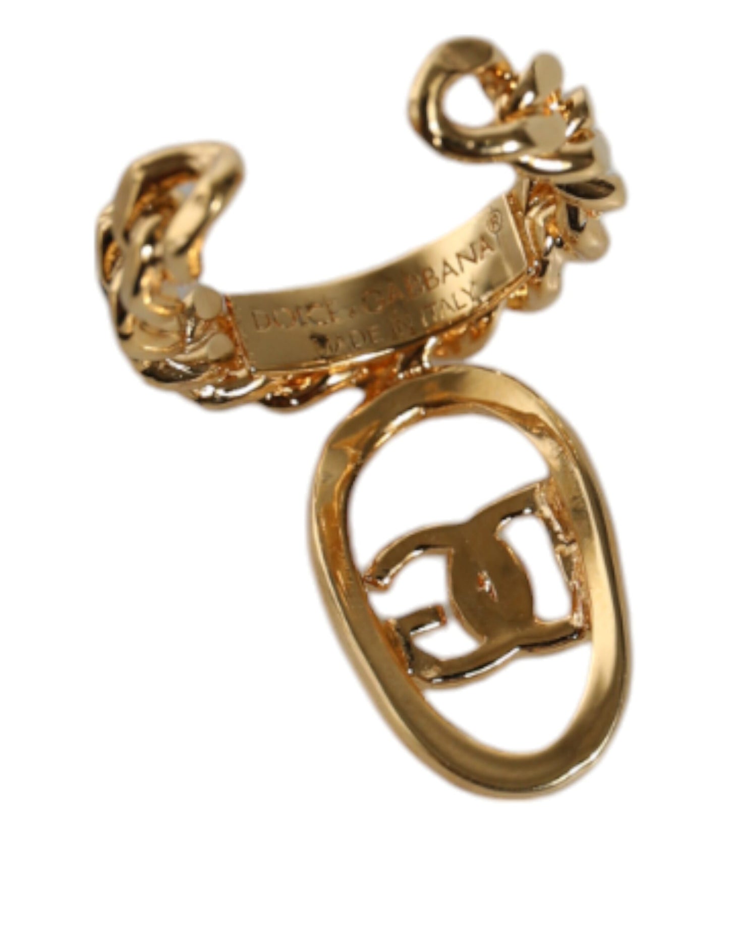 Dolce & Gabbana Gold Plated Open DG Logo Curb Chain Ring