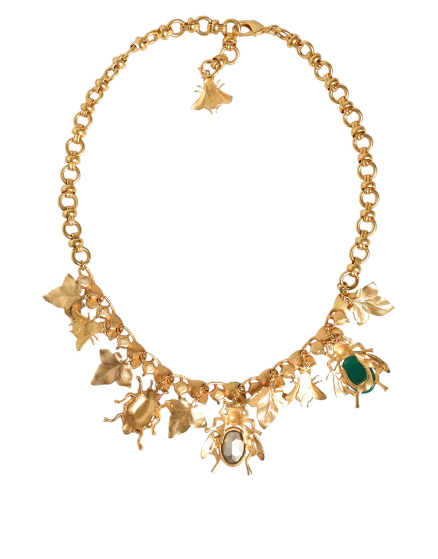 Dolce & Gabbana Gold Brass Crystal Bug Charm Pendant Statement Necklace