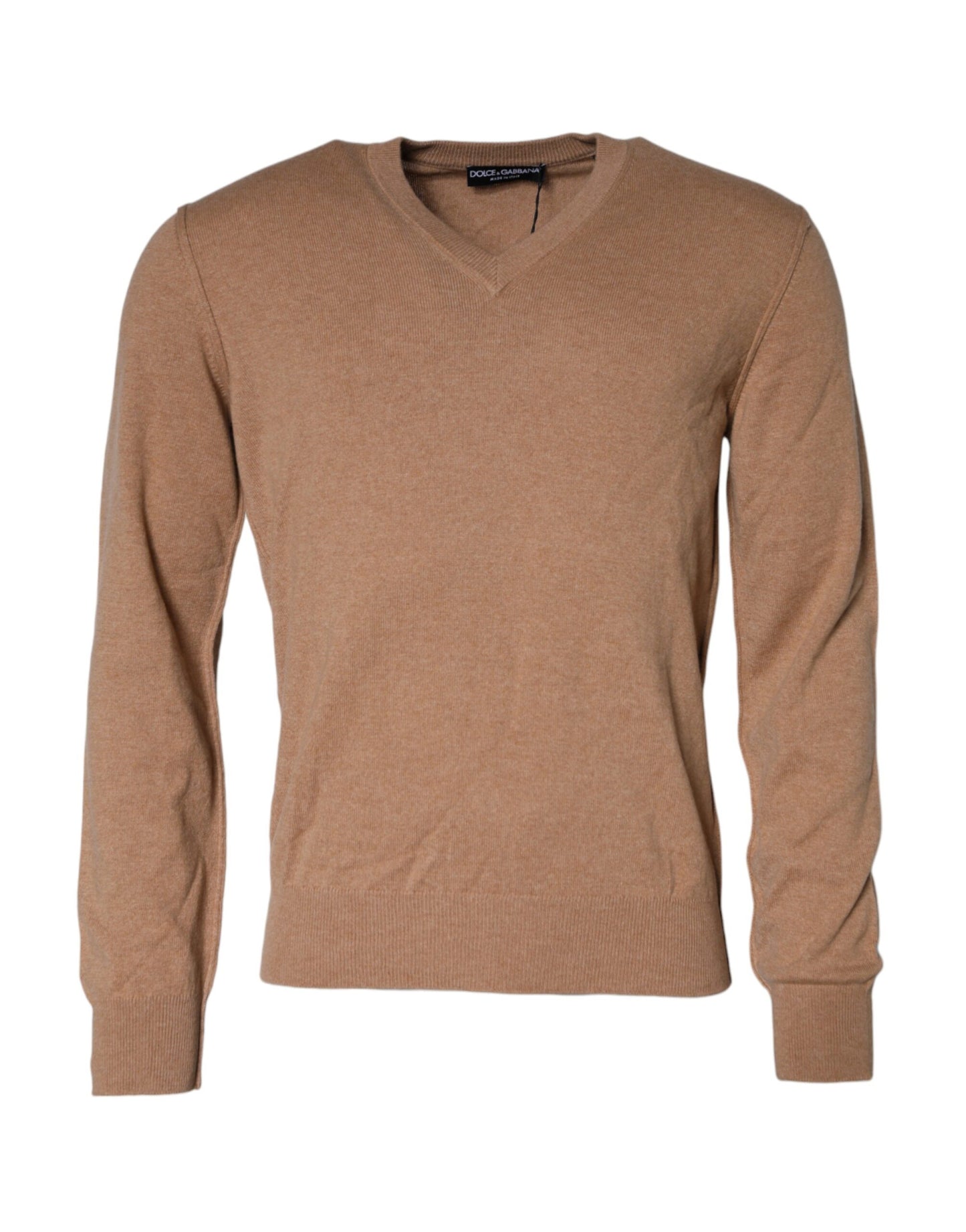 Dolce & Gabbana Brown Cashmere Knit V-neck Pullover Sweater