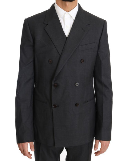 Dolce & Gabbana Elegant Gray Double Breasted Wool Silk Suit