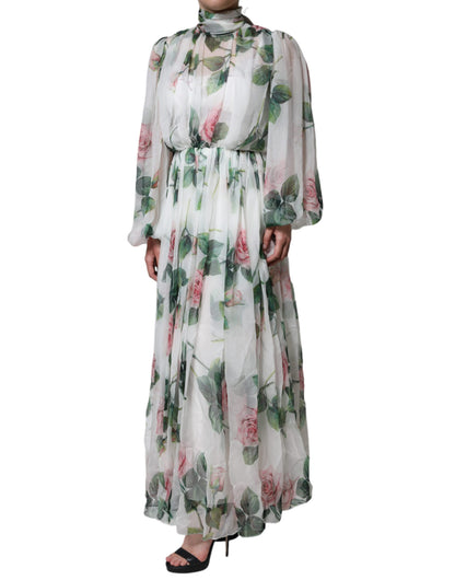 Dolce & Gabbana White Silk Floral Print Long Maxi Dress