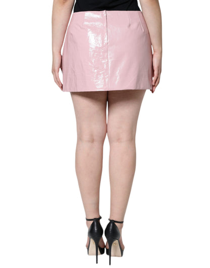 Dolce & Gabbana Glossy Pink Cotton High Waist Mini Skirt