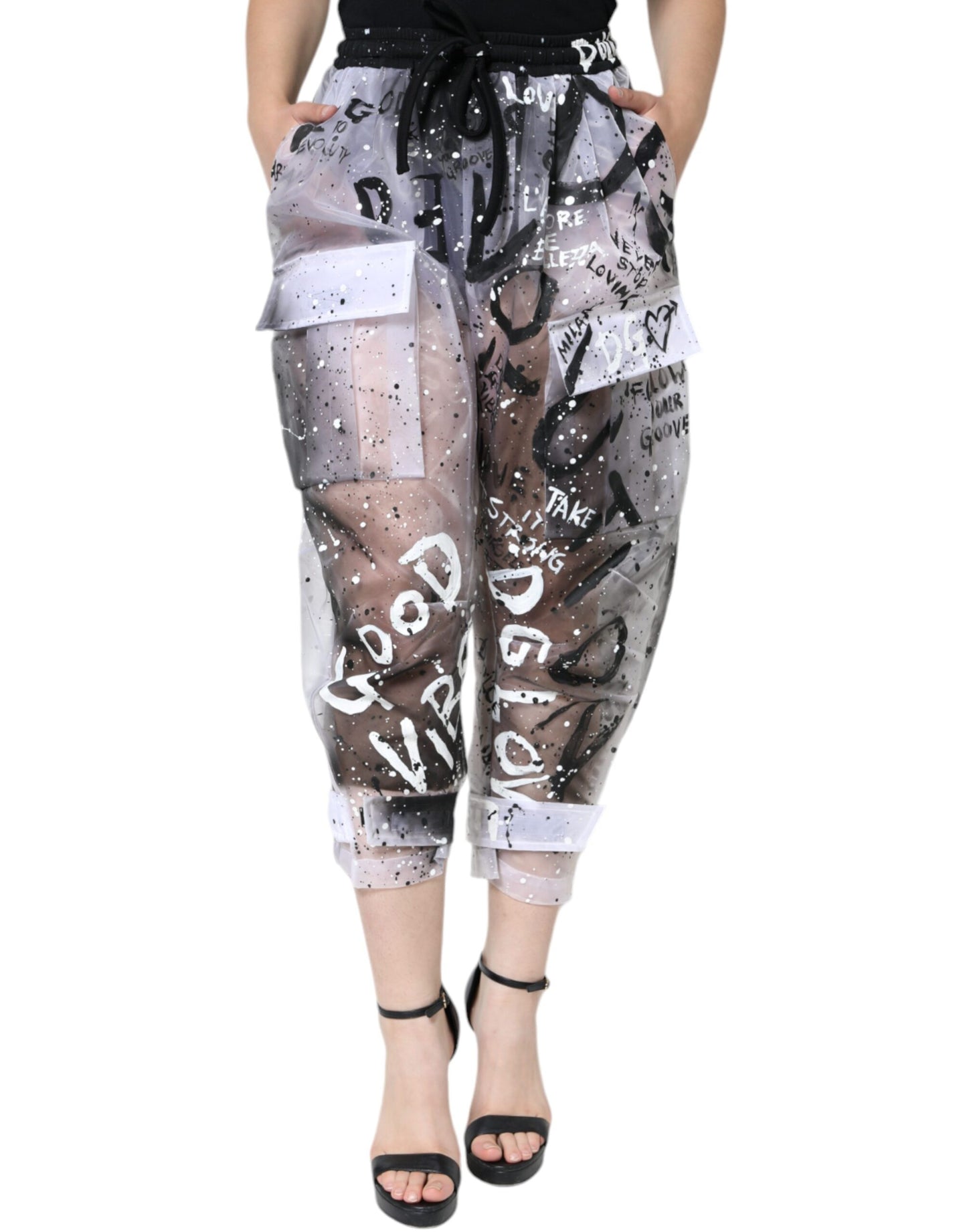 Dolce & Gabbana White See Through Logo Cropped Cargo Pants