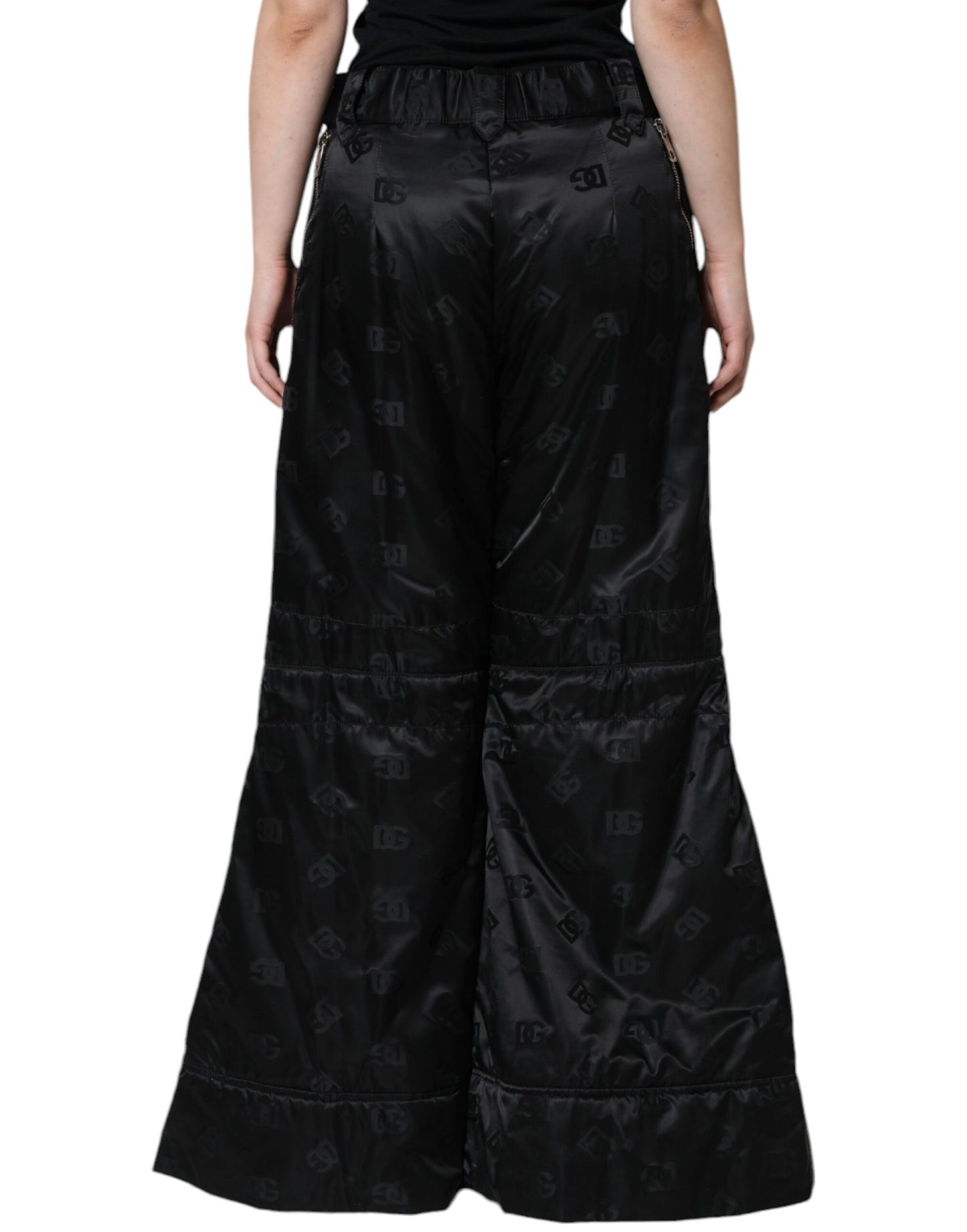 Dolce & Gabbana Black Quilted High Waist Women Wide Leg Pants