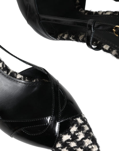 Dolce & Gabbana Black Leather Houndstooth Slingback Shoes