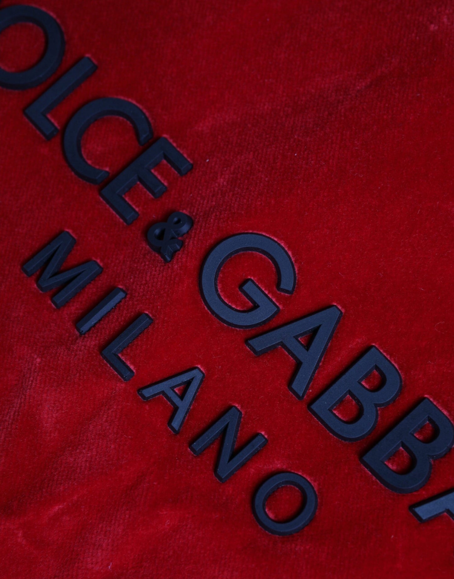 Dolce & Gabbana Red Cotton Velvet Logo Shopping Tote MARKET Bag