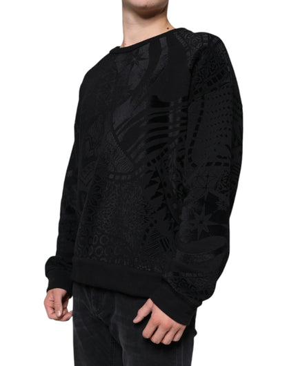 Dolce & Gabbana Black Printed Crew Neck Sweatshirt Sweater