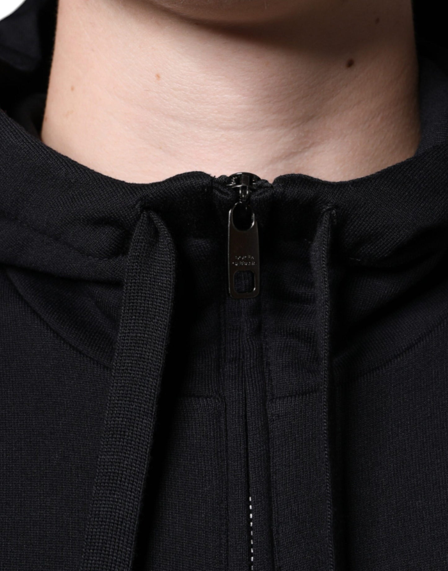 Dolce & Gabbana Black Cotton Hooded Logo Full Zip Sweater