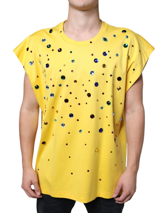 Dolce & Gabbana Yellow Cotton Crystal Sleeveless T-shirt