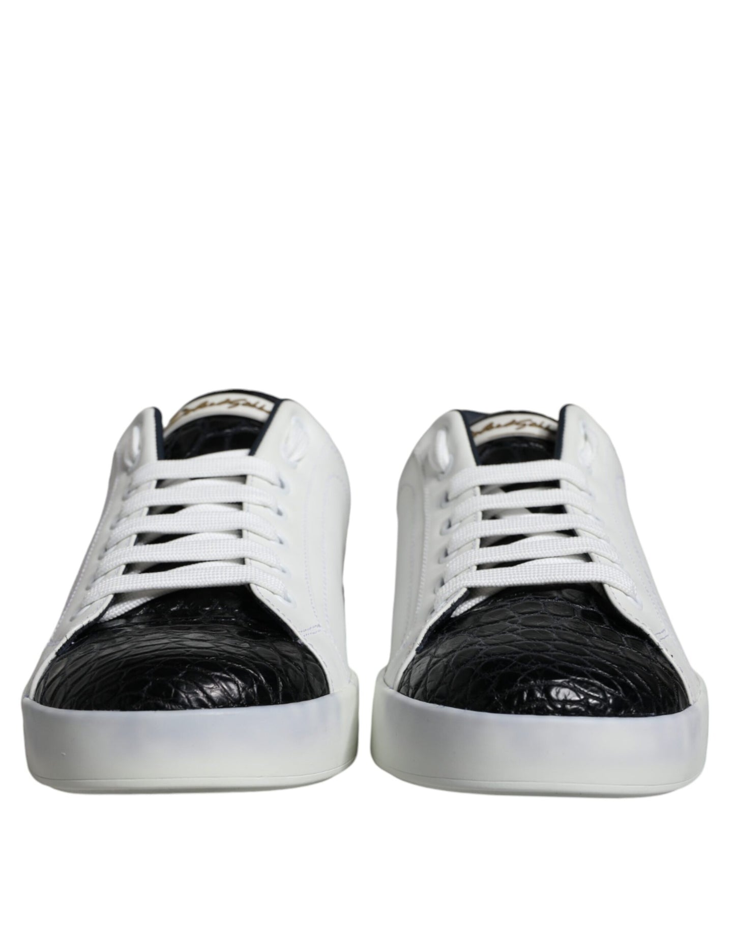 Dolce & Gabbana Black Leather Logo Portofino Sneaker Shoes