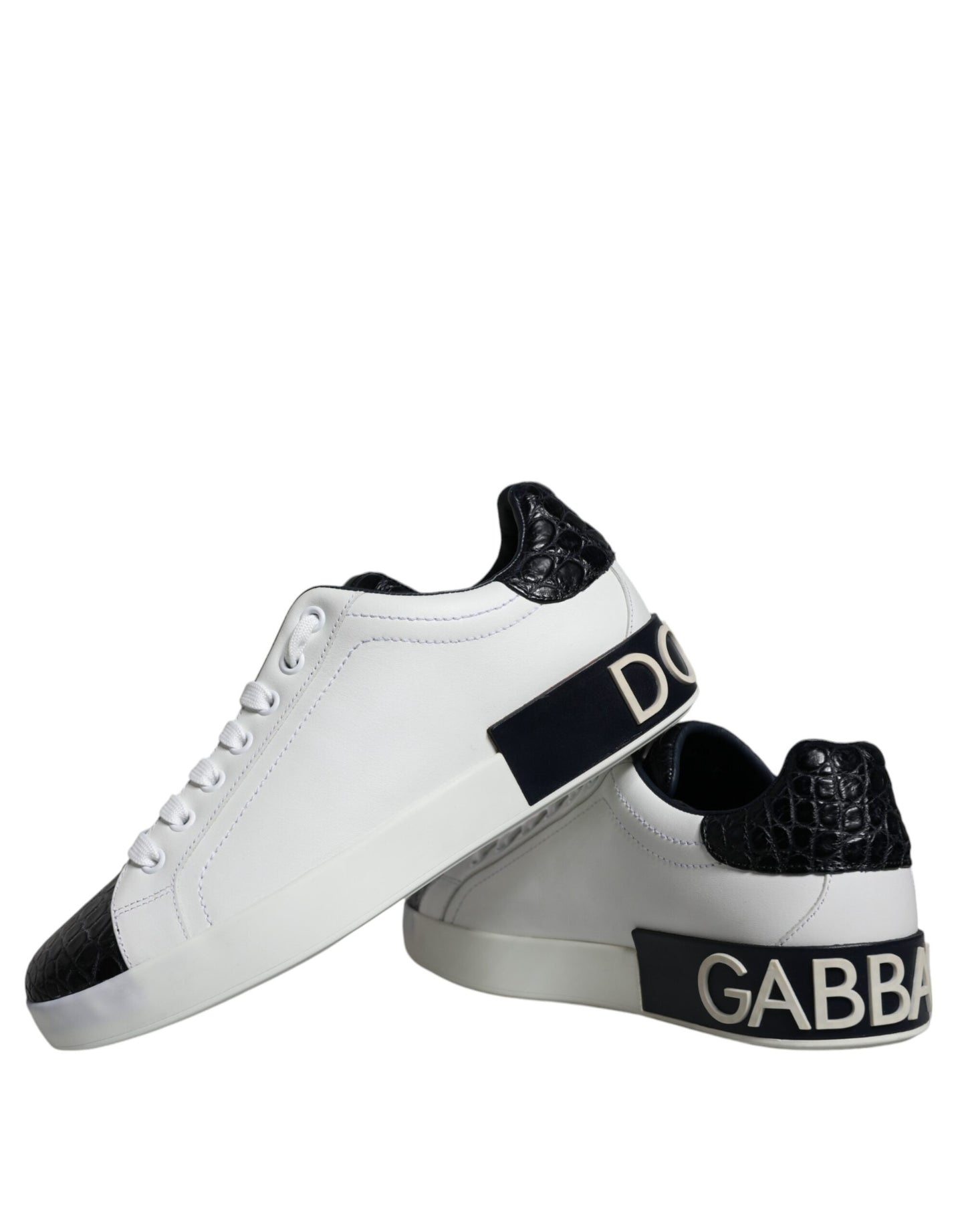 Dolce & Gabbana Black Leather Logo Portofino Sneaker Shoes