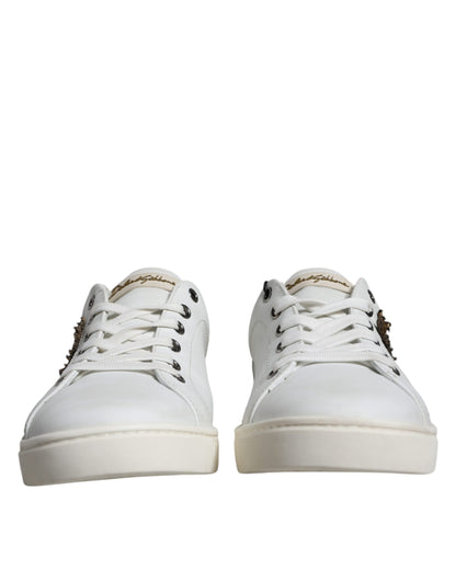 Dolce & Gabbana White Leather Heart Low Top Casual Sneakers Shoes