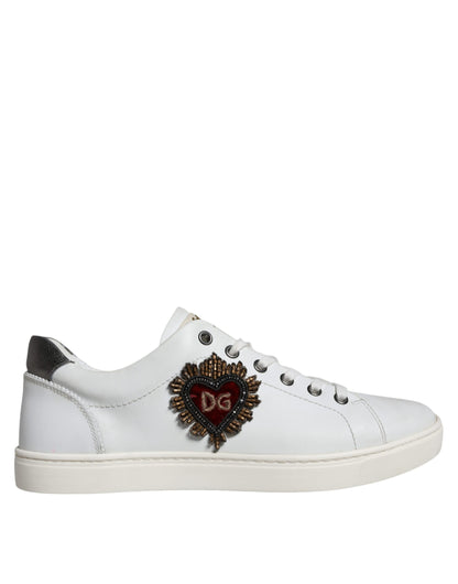 Dolce & Gabbana White Leather Heart Low Top Casual Sneakers Shoes