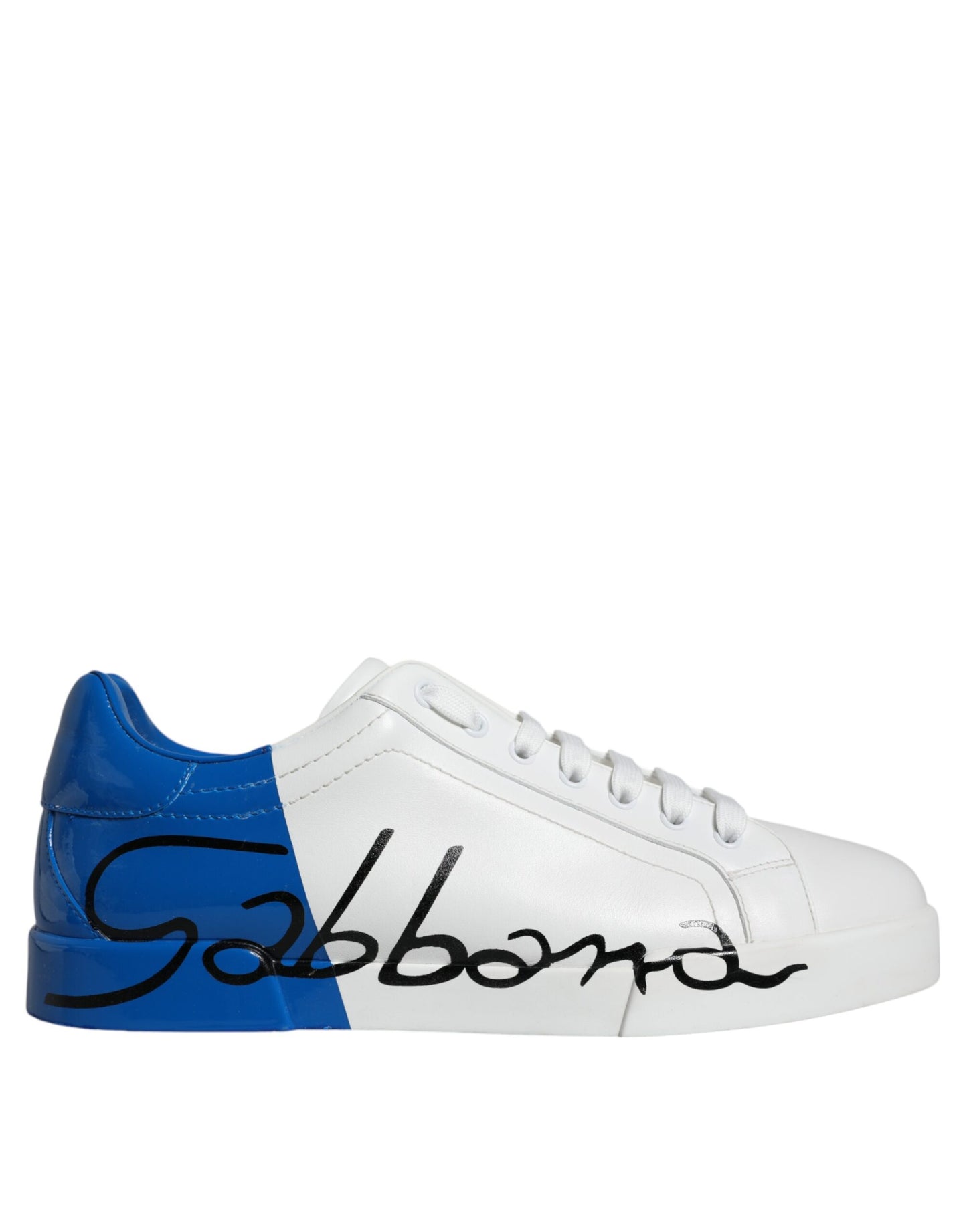 Dolce & Gabbana White Blue Leather Logo Low Top Sneakers Shoes