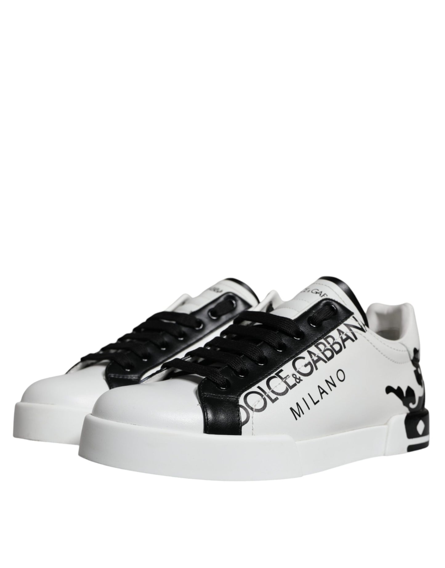 Dolce & Gabbana White Black Leather Crown Milano Sneakers Shoes