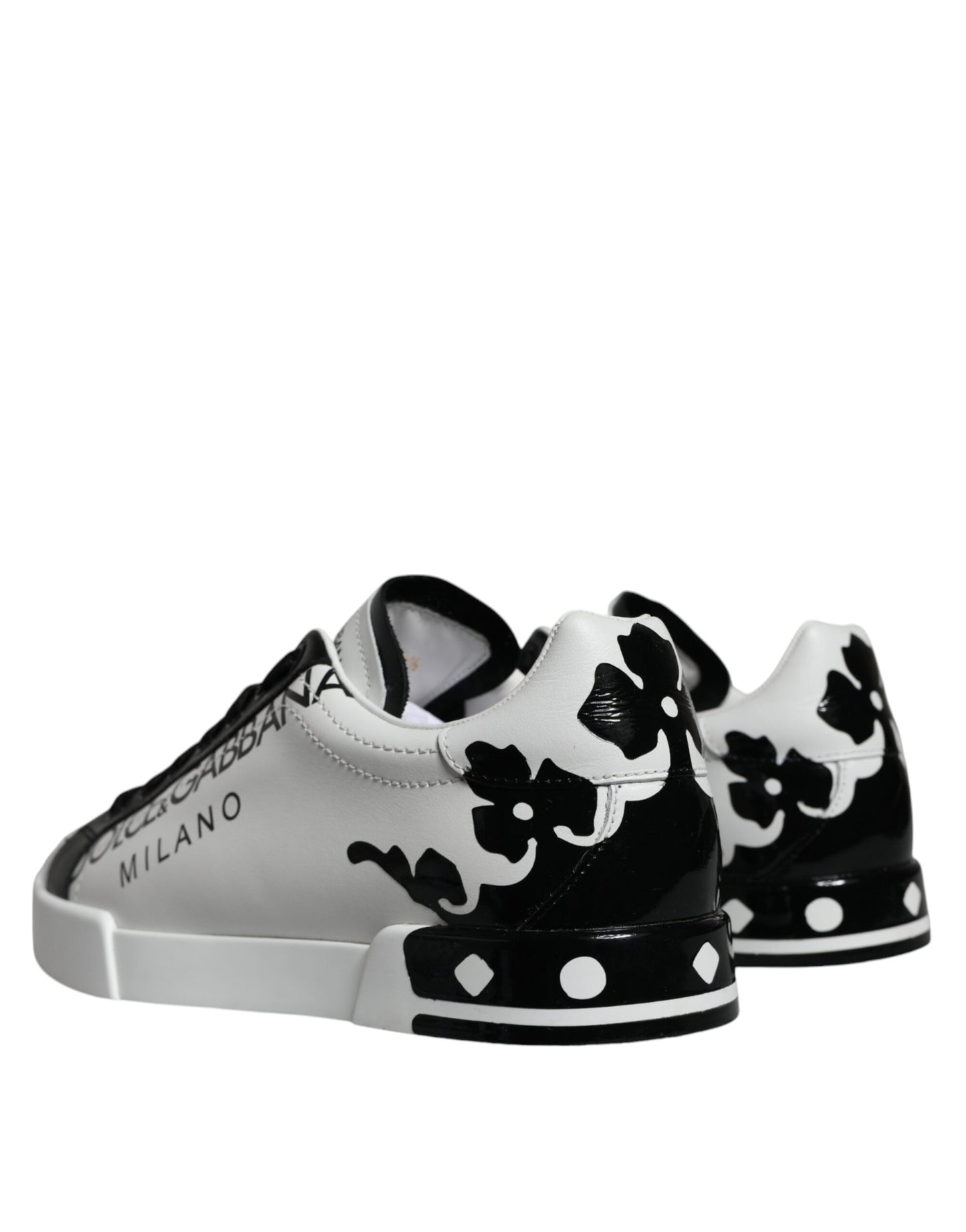 Dolce & Gabbana White Black Leather Crown Milano Sneakers Shoes