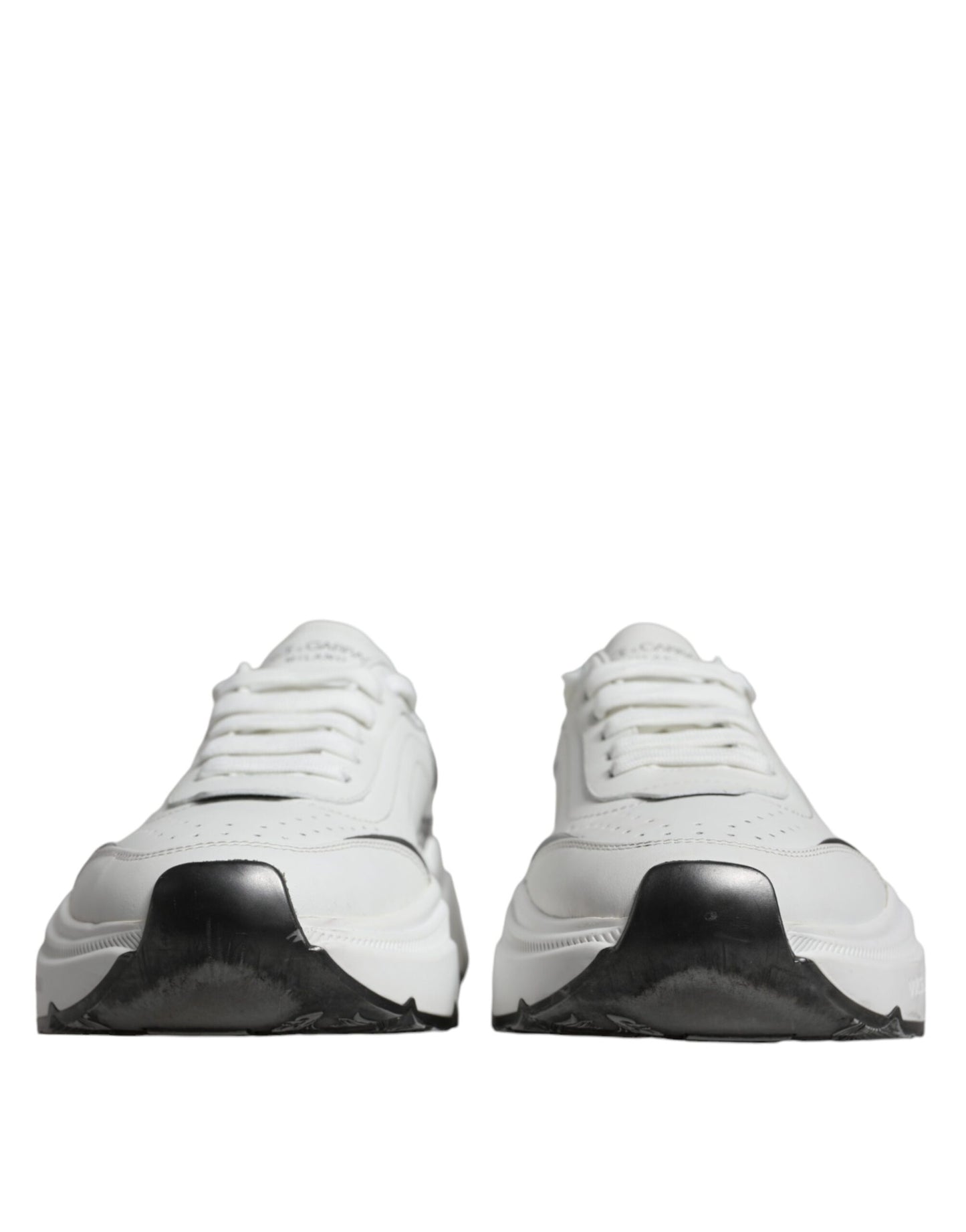 Dolce & Gabbana White Silver DAYMASTER Leather Sneakers Shoes