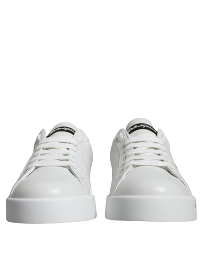 Dolce & Gabbana White Blue Leather Logo Low Top Sneakers Shoes