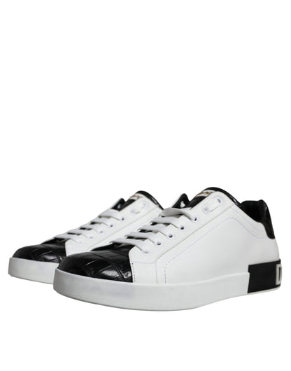 Dolce & Gabbana White Leather Logo Portofino Sneaker Shoes