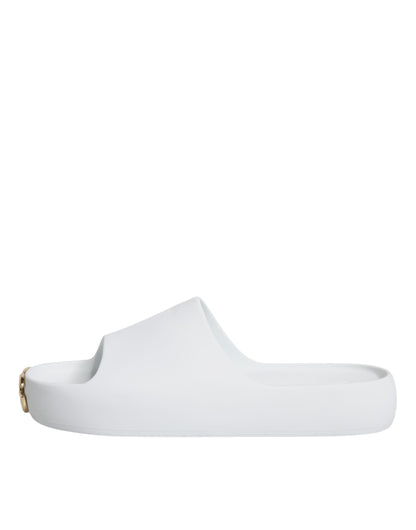 Dolce & Gabbana White Rubber Slides Sandals Beachwear Shoes