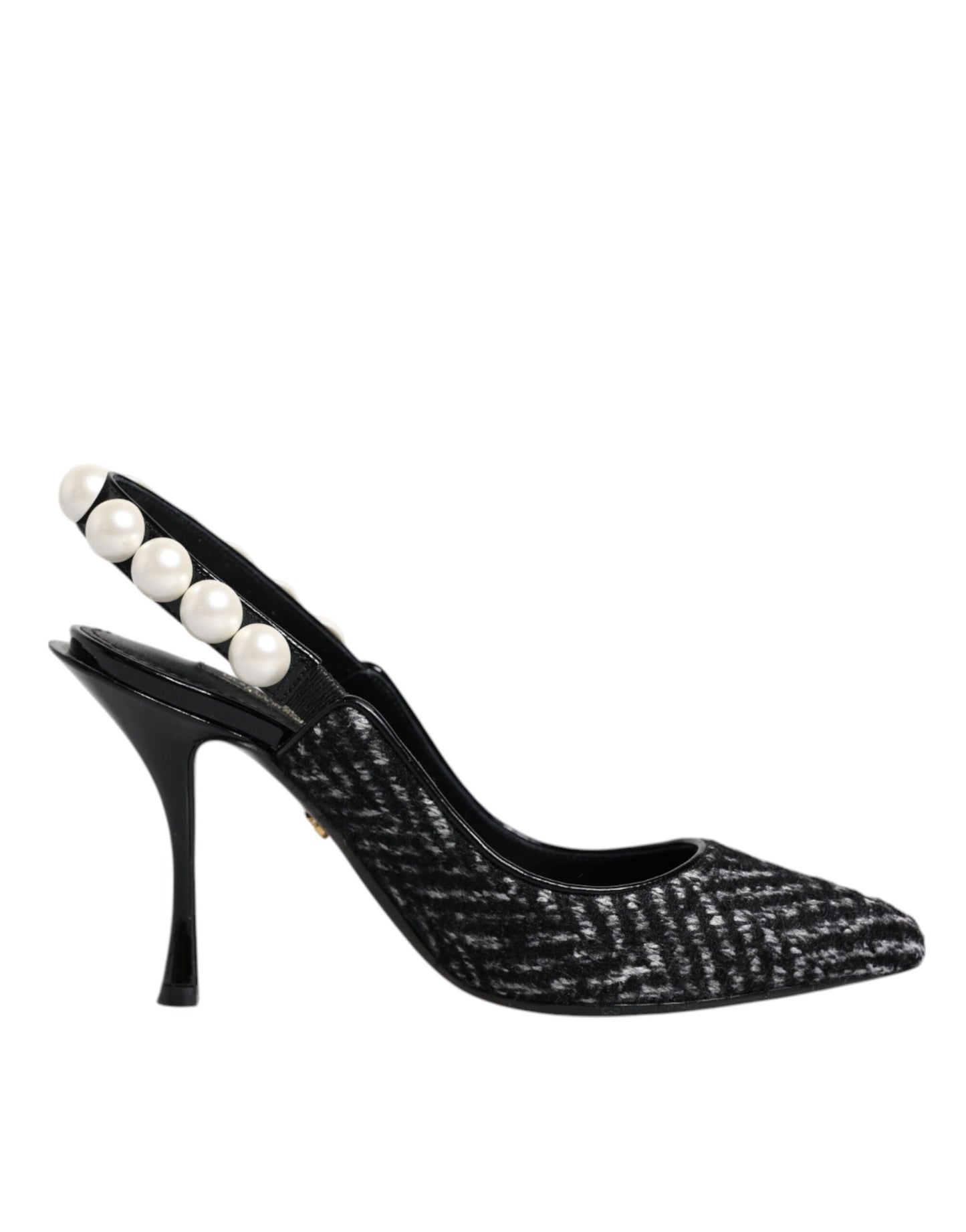 Dolce & Gabbana White Black Chevron Faux Pearl Slingback Shoes