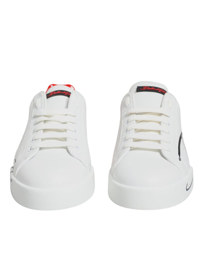 Dolce & Gabbana White Red Portofino Low Top Sneakers Shoes