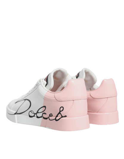 Dolce & Gabbana White Pink Portofino Low Top Sneakers Shoes