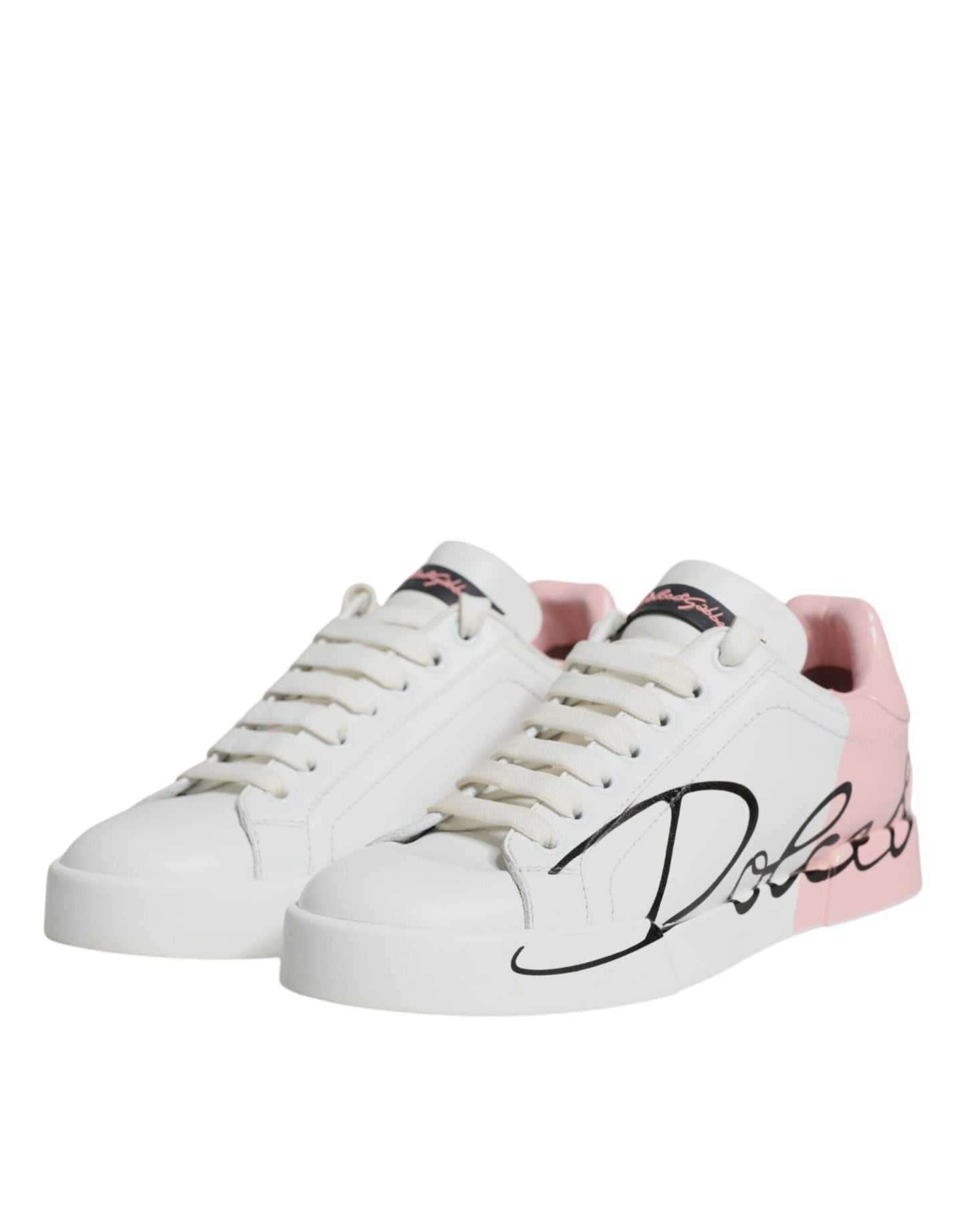 Dolce & Gabbana White Pink Portofino Low Top Sneakers Shoes