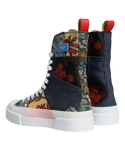 Dolce & Gabbana Multicolor Patchwork Logo High Top Sneakers Shoes