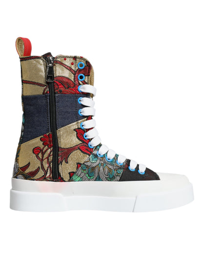 Dolce & Gabbana Multicolor Patchwork Logo High Top Sneakers Shoes