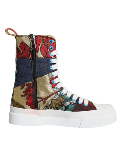 Dolce & Gabbana Multicolor Patchwork Logo High Top Sneakers Shoes