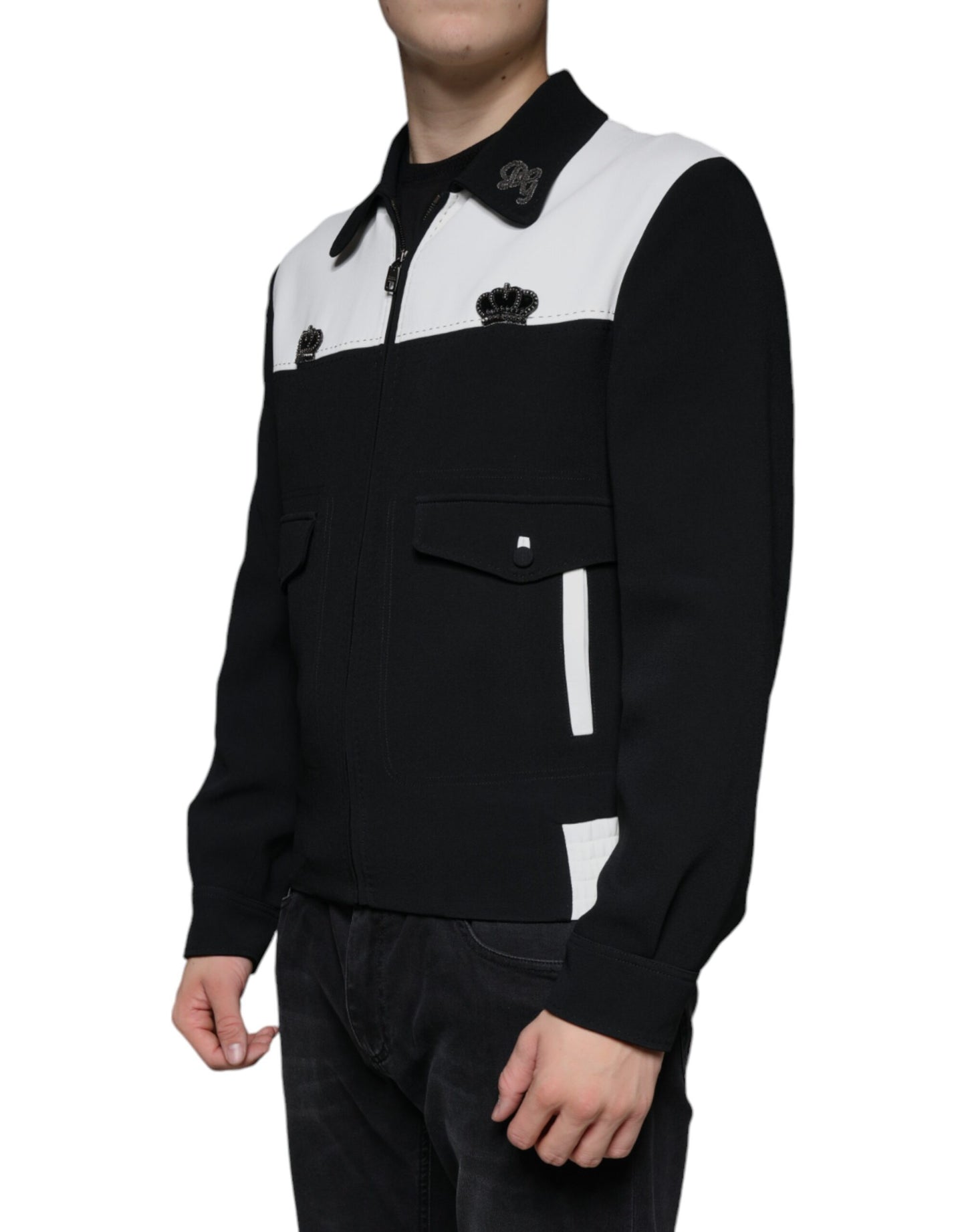 Dolce & Gabbana Black White DG Crown Full Zip Blouson Jacket