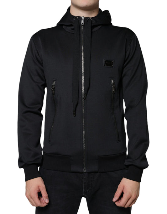 Dolce & Gabbana Black Hooded Logo Plaque Bomber Jacket