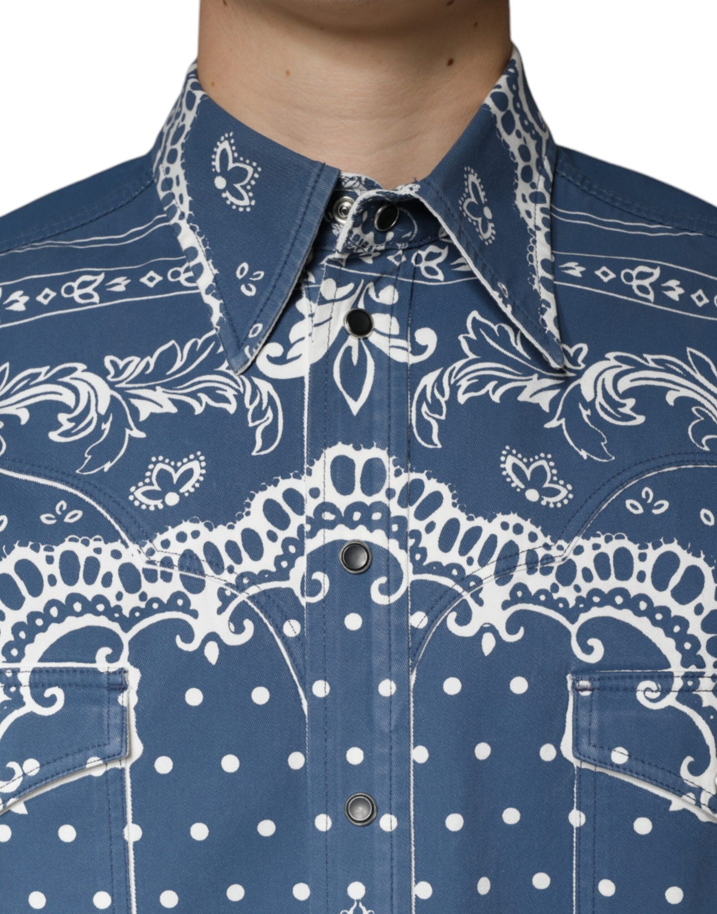 Dolce & Gabbana Blue White Bandana Print Cotton Casual Shirt