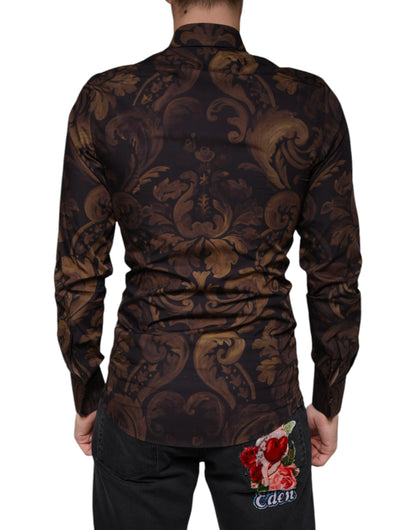 Dolce & Gabbana Multicolor Dog Cotton Men Dress GOLD Shirt