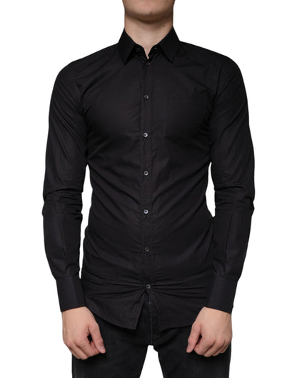 Dolce & Gabbana Black Cotton Stretch Dress GOLD Formal Shirt