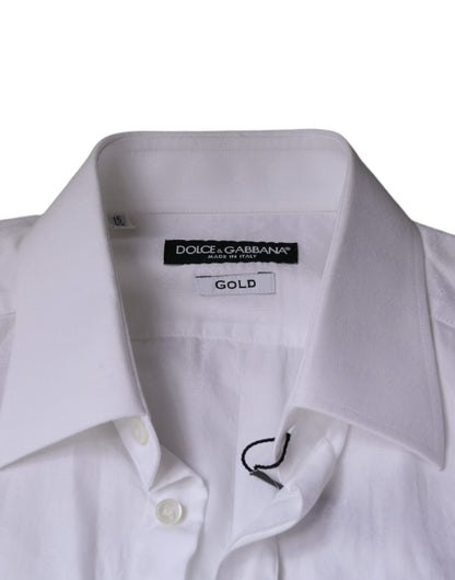 Dolce & Gabbana White Cotton Men Dress GOLD Formal Shirt