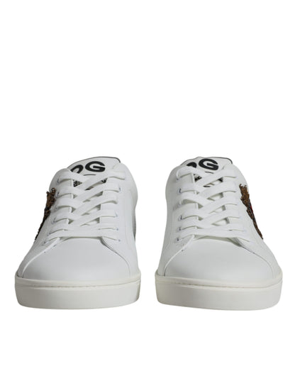 Dolce & Gabbana White Silver Sacred Heart Men Sneakers Shoes