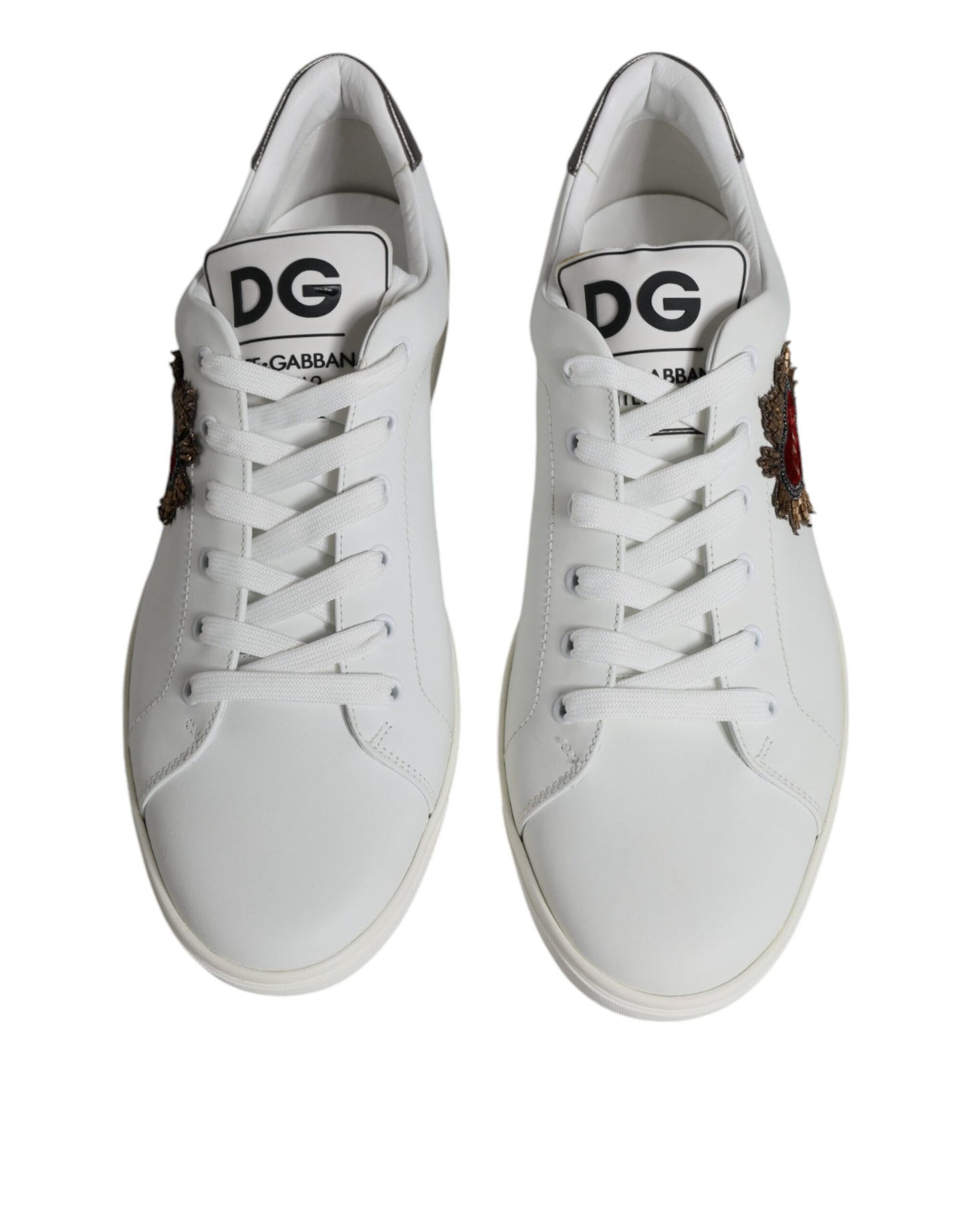 Dolce & Gabbana White Silver Sacred Heart Men Sneakers Shoes