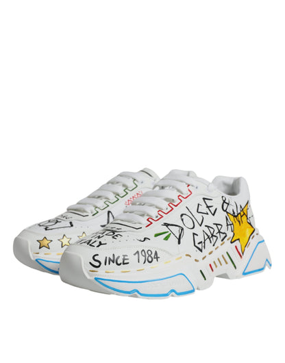 Dolce & Gabbana White Daymaster Hand Painted Sneakers Shoes